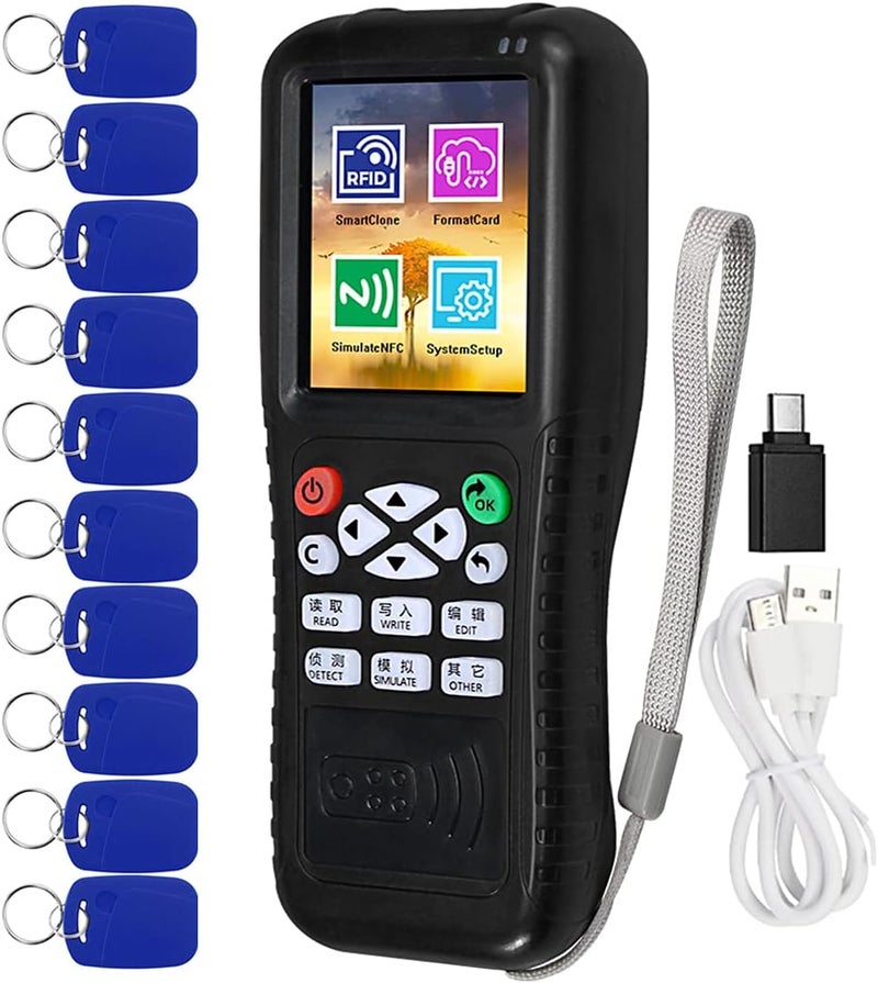 jasugKEY Multi Frequencies RFID Reader Writer Duplicator, RFID Smart Card Programmer, Access Control Card Decoder, with Writable Key Fobs Cards, Free Software, Only Work for Access Control Cards - Image 1